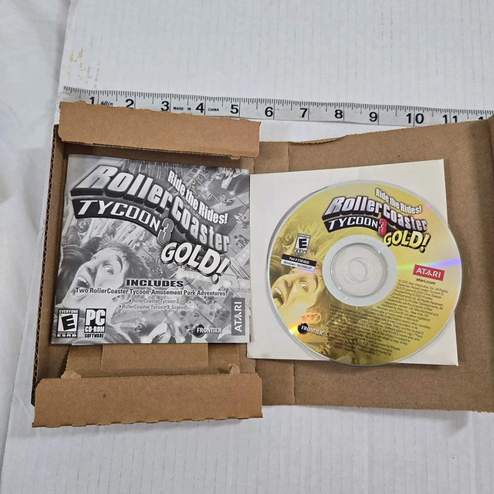 RollerCoaster Tycoon 3 Gold PC CD-ROM 2005 Big Box Vintage Atari Soaked (CIB)